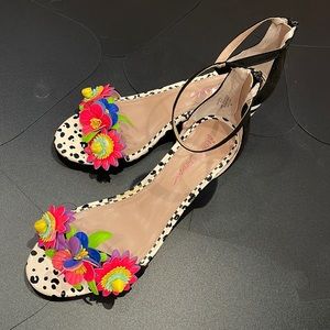 Betsey Johnson black & white neon flower block heels